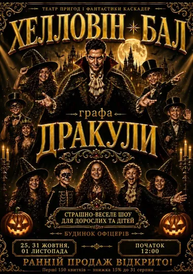 Афіша дитячої шоу-вистави «Хелловін-бал графа Дракули»